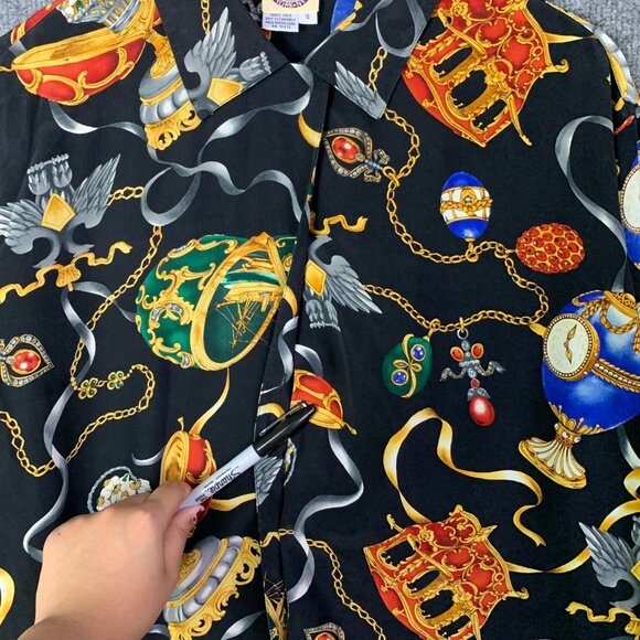 VTG RARE Saks Fifth Avenue Real Clothe 100% Silk Small Button down Printed Shirt - Picture 3 of 9
